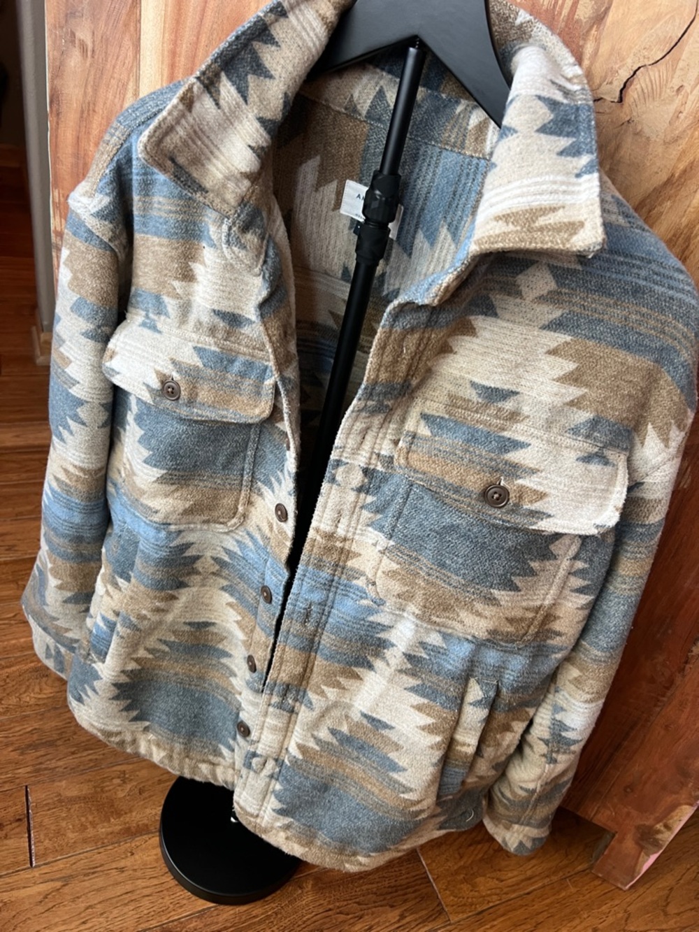 American Eagle Oversized Knit Cardigan in Blue, Tan & Cream